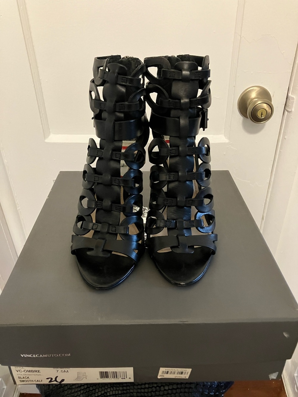Vince Camuto Black Strappy Cage Heeled Sandals